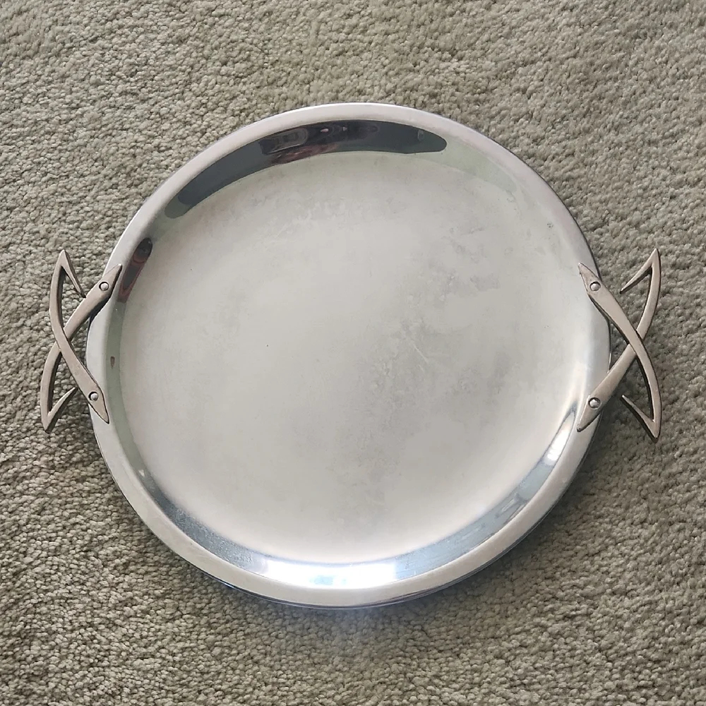 Vintage 1959 Kromex MCM Chrome Round Butler Serving Tray With Handles 13.25